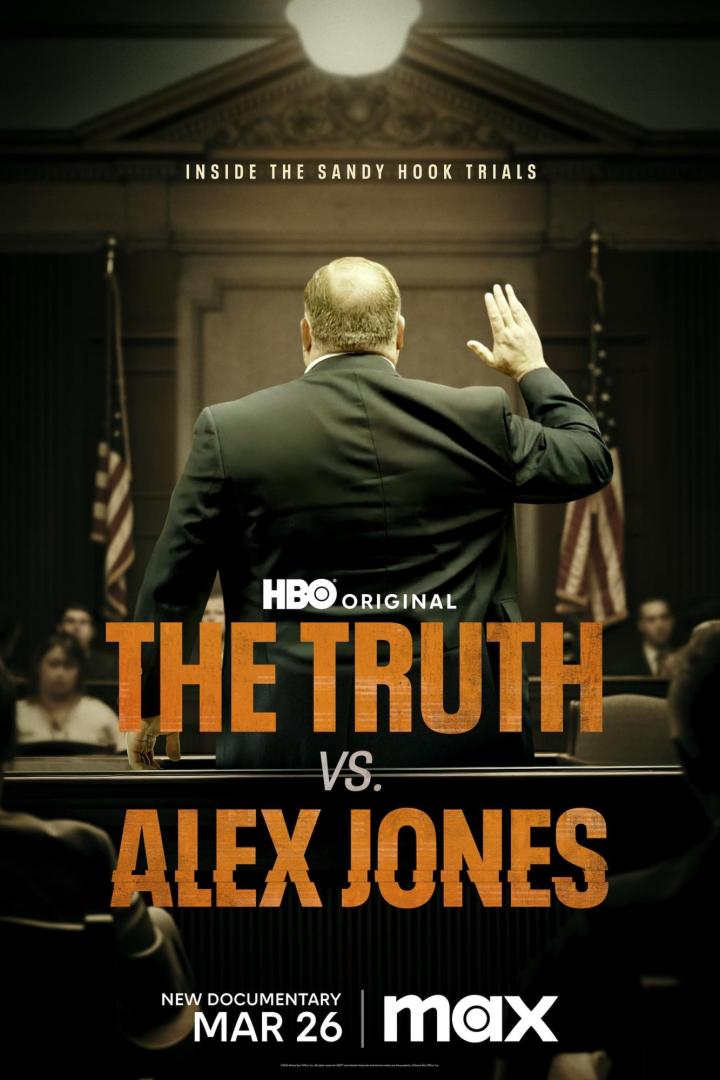 Das Filmplakat für „The Truth vs. Alex Jones“ zeigt einen Zeugen im Gerichtssaal.