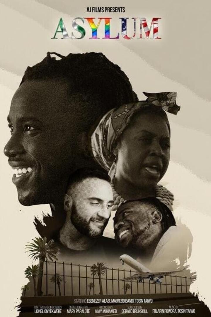 Das Filmplakat für „Asylum“ zeigt vier Personen und ein Flugzeug.