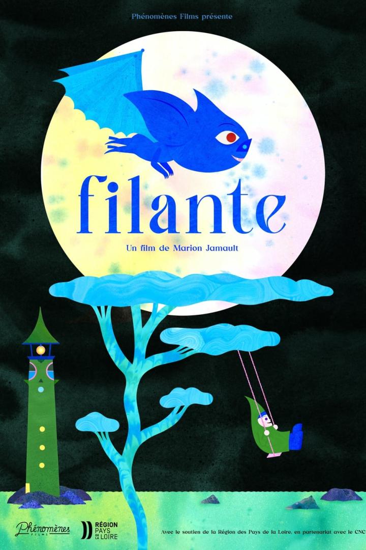 Das Filmplakat für „Filante“ zeigt einen blauen Drachen vor einem Vollmond.