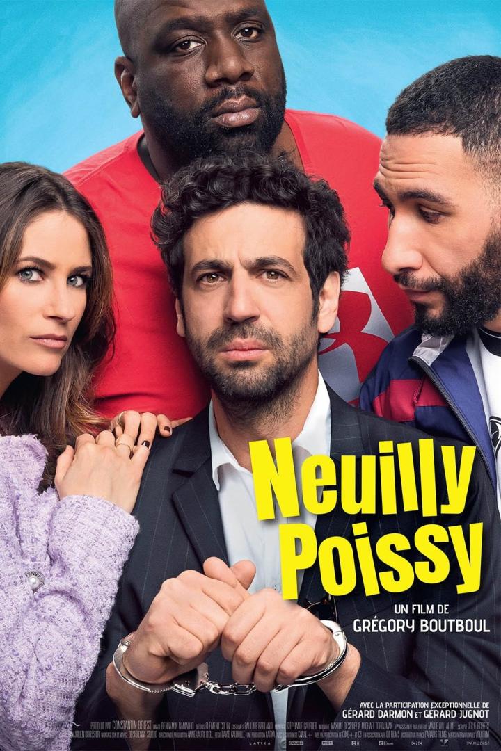 Das Filmplakat zu „Neuilly-Poissy“ zeigt vier Schauspieler, wobei einer Handschellen trägt.