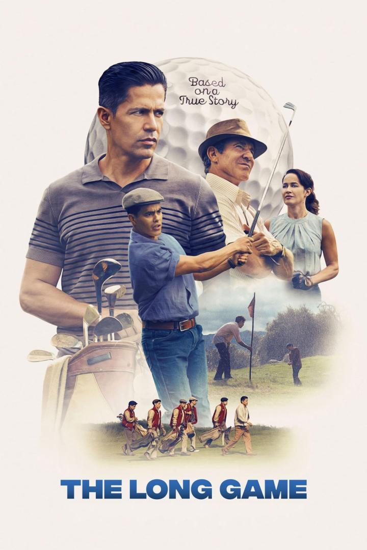 Das Filmplakat für „The Long Game“ zeigt mehrere Golfspieler verschiedener Generationen.