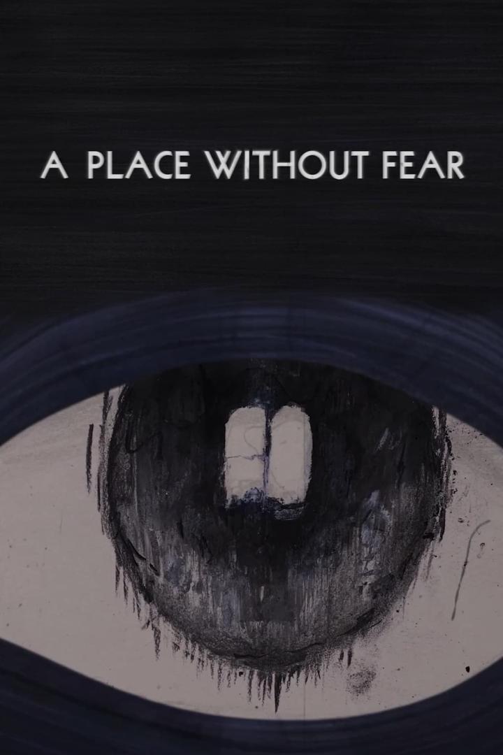 Das Cover für „A Place Without Fear“ zeigt eine stilisierte, dunkle Zeichnung eines Auges.