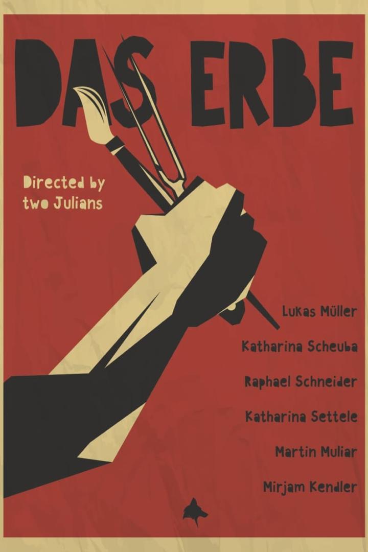 Das Filmplakat für „Das Erbe“ zeigt eine Hand, die einen Pinsel und ein Werkzeug hält.