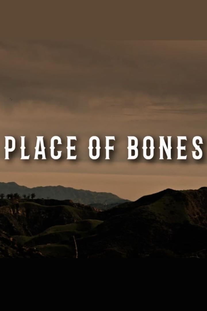 Hügelige Landschaft unter einem bewölkten Himmel mit dem Schriftzug „Place of Bones“.