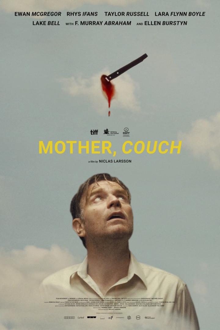 Das Filmplakat für „Mother, Couch“ zeigt Ewan McGregor und ein Messer, aus dem Blut tropft.