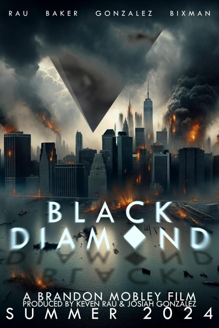 Das Filmplakat für „Black Diamond“ zeigt eine zerstörte Stadt unter einem dunklen Himmel.