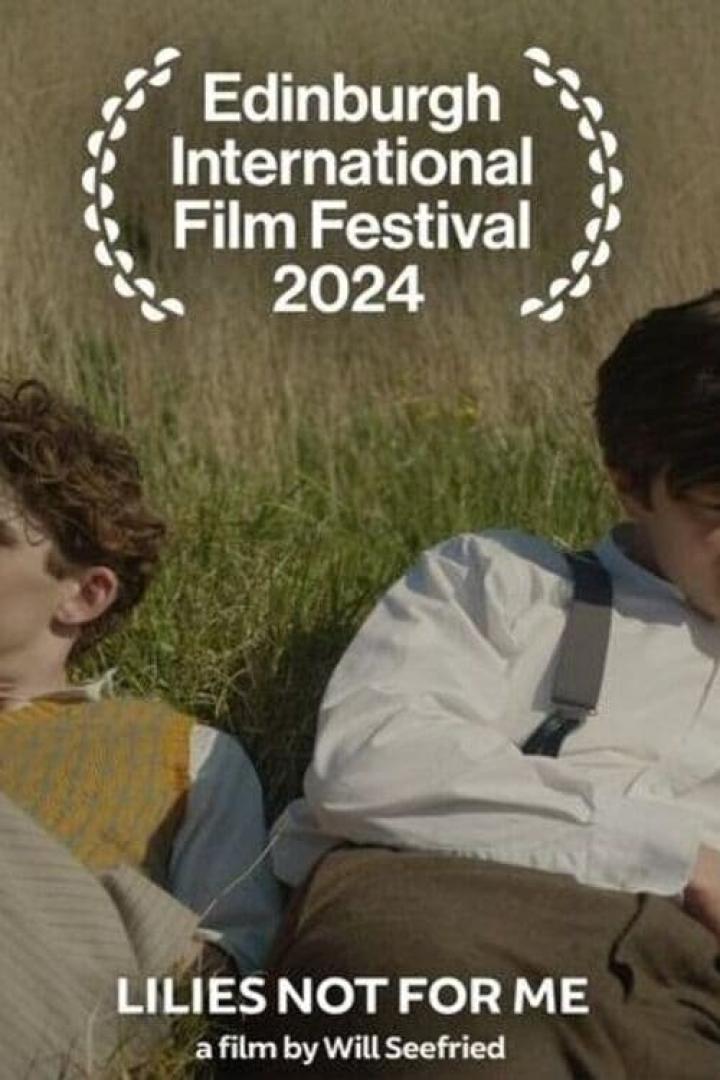 Das Filmplakat für „Lilies Not For Me“ zeigt zwei junge Männer, die im Gras liegen.