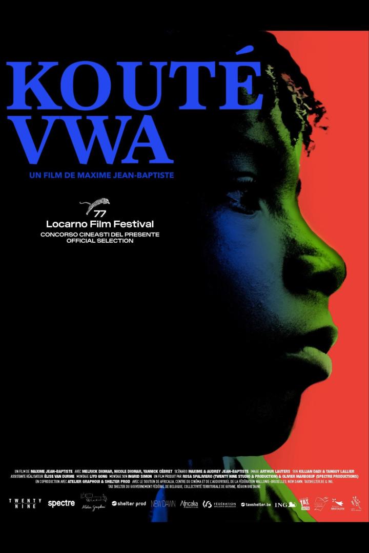 Das Filmplakat für „Kouté Vwa“ zeigt das Porträt eines jungen Mannes.