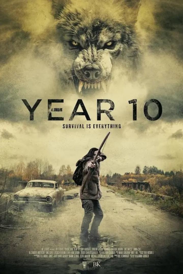 Ein Filmposter für „Year 10“ zeigt eine Person mit Pfeil und Bogen unter dem Gesicht eines Wolfs.