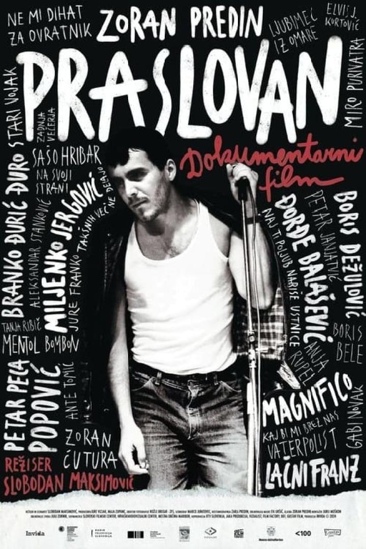 Das Filmplakat für den Dokumentarfilm „Praslovan“ mit Zoran Predin im Zentrum.