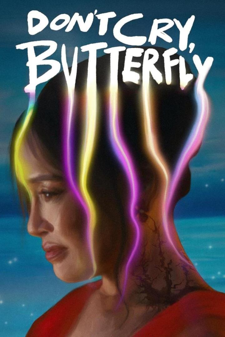 Das Cover des Films „Don't Cry, Butterfly“ zeigt das Profil einer Frau mit bunten Lichteffekten.