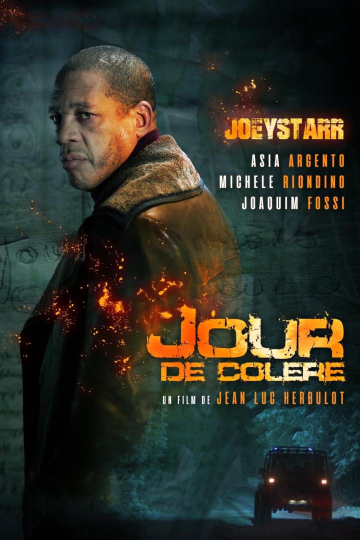 Das Filmplakat für „Jour de Colère“ zeigt Joeystarr in einer dunklen Szene.