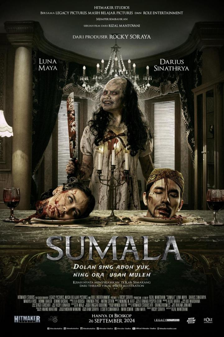 Ein blutiger Horror-Filmposter für „Sumala“ mit Luna Maya und Darius Sinathrya.