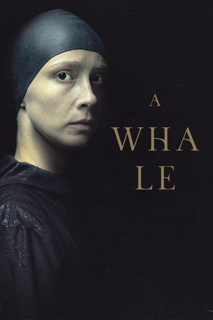Das Filmplakat für „The Whale“ zeigt eine Frau mit Badekappe vor schwarzem Hintergrund.