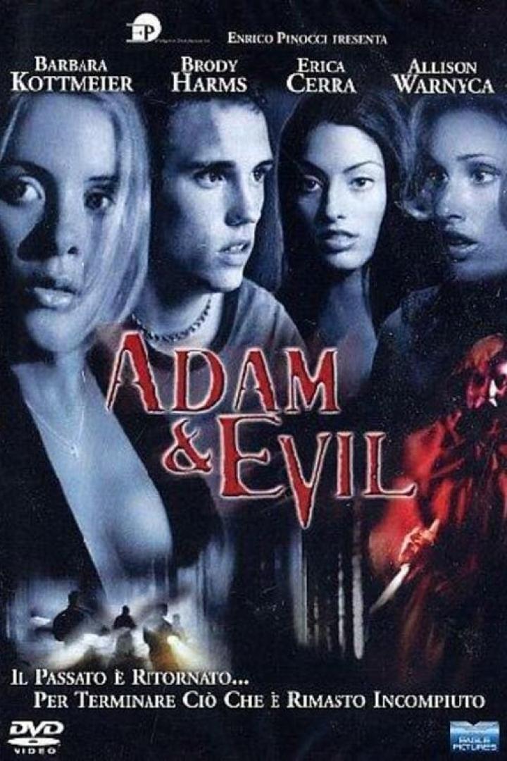 Das Filmplakat für „Adam & Evil“ zeigt vier junge Darsteller und eine unheimliche Gestalt.
