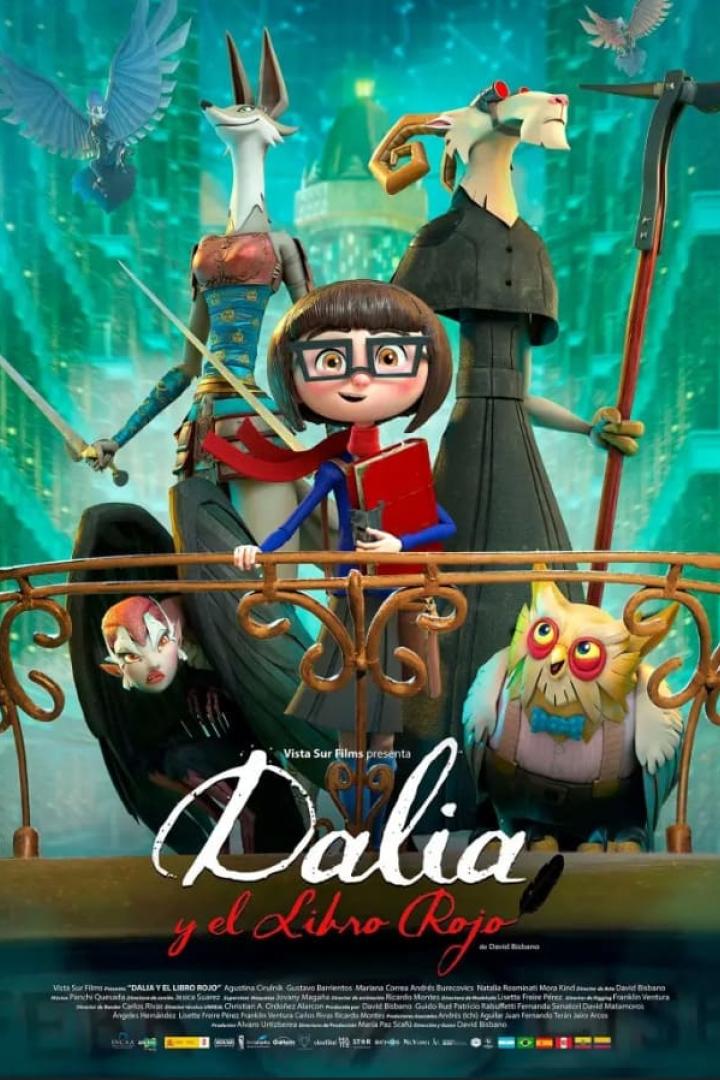 Das animierte Filmplakat zeigt Dalia mit dem roten Buch und weiteren fantastischen Figuren.