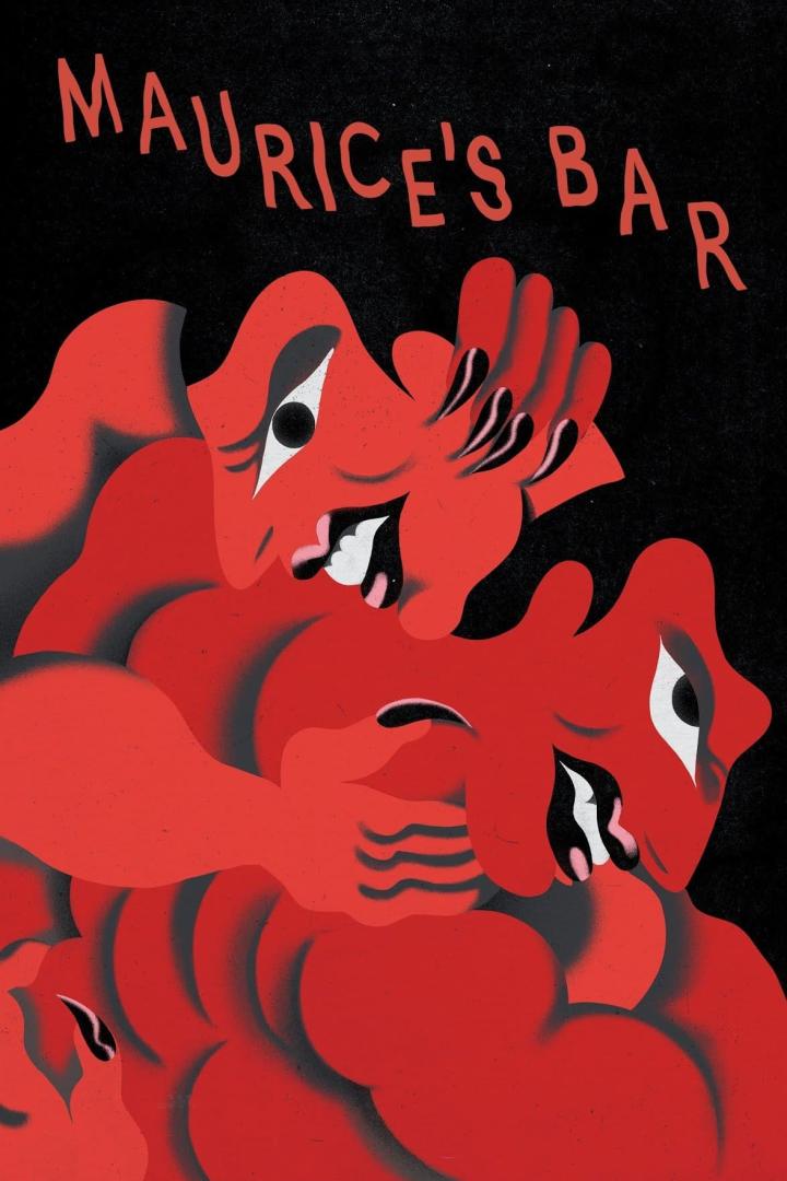 Eine Illustration im Retro-Stil zeigt stilisierte rote Figuren unter dem Schriftzug „Maurice's Bar“.