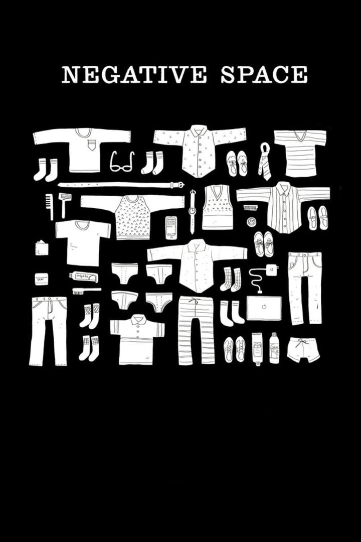 Eine Illustration von Kleidung und persönlichen Gegenständen, die als Negativraum angeordnet sind.