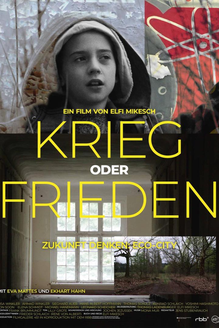 Das Filmplakat für „Krieg oder Frieden“ zeigt ein Kind und eine zerstörte Landschaft.