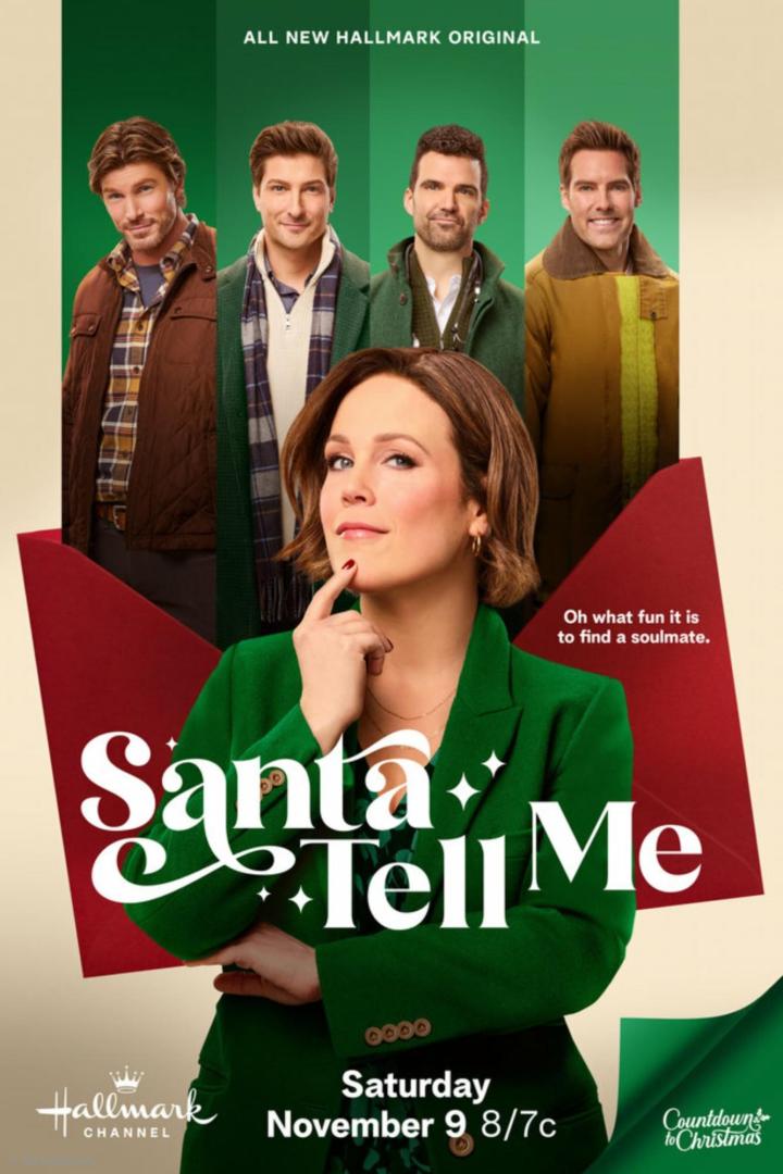 Das Filmplakat für „Santa Tell Me“ mit einer Frau und vier Männern im Hintergrund.