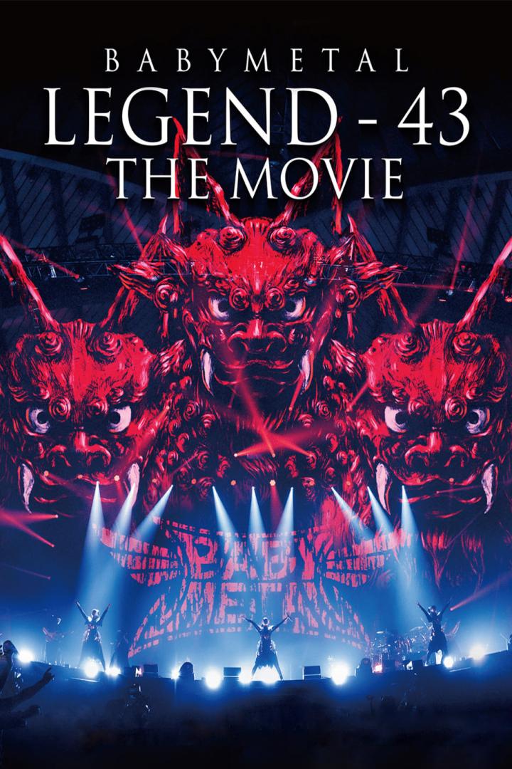 Das Filmplakat für „Babymetal Legend - 43 The Movie“ zeigt die Band auf der Bühne vor einer roten Drachenkulisse.