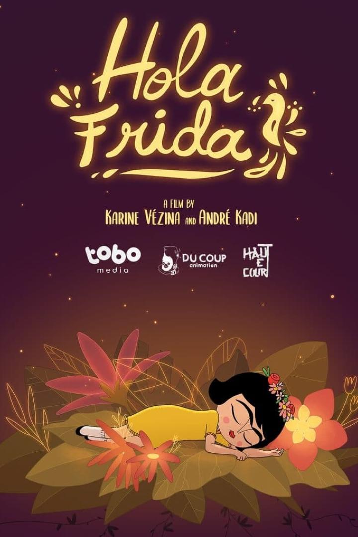 Das Filmplakat für „Hola Frida“ zeigt eine schlafende Frida inmitten von Blumen.