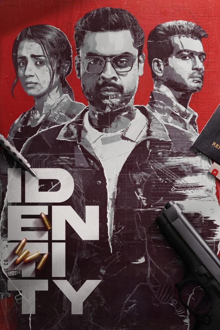 Das Filmplakat für „Identity“ zeigt drei Personen, eine Pistole und Patronen.