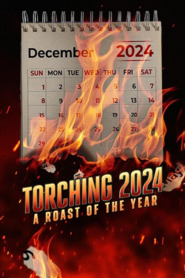 Ein Dezemberkalender 2024 steht in Flammen, mit dem Titel „Torching 2024: A Roast of the Year“.