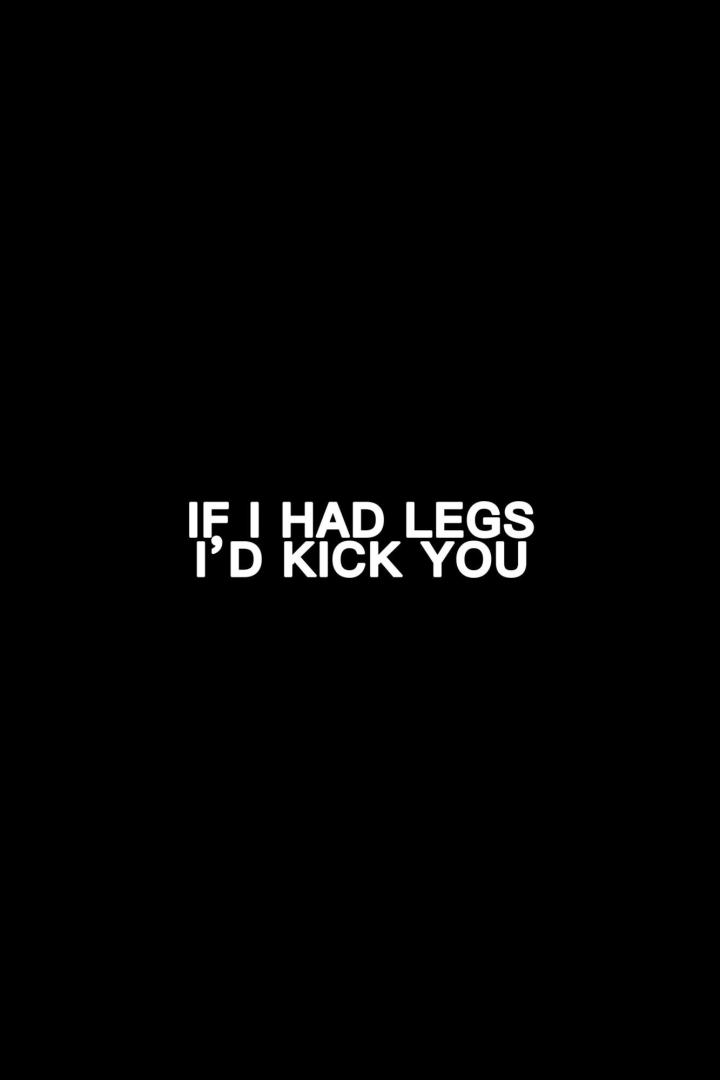 Auf schwarzem Hintergrund steht in weißer Schrift: „If I had legs I'd kick you.“
