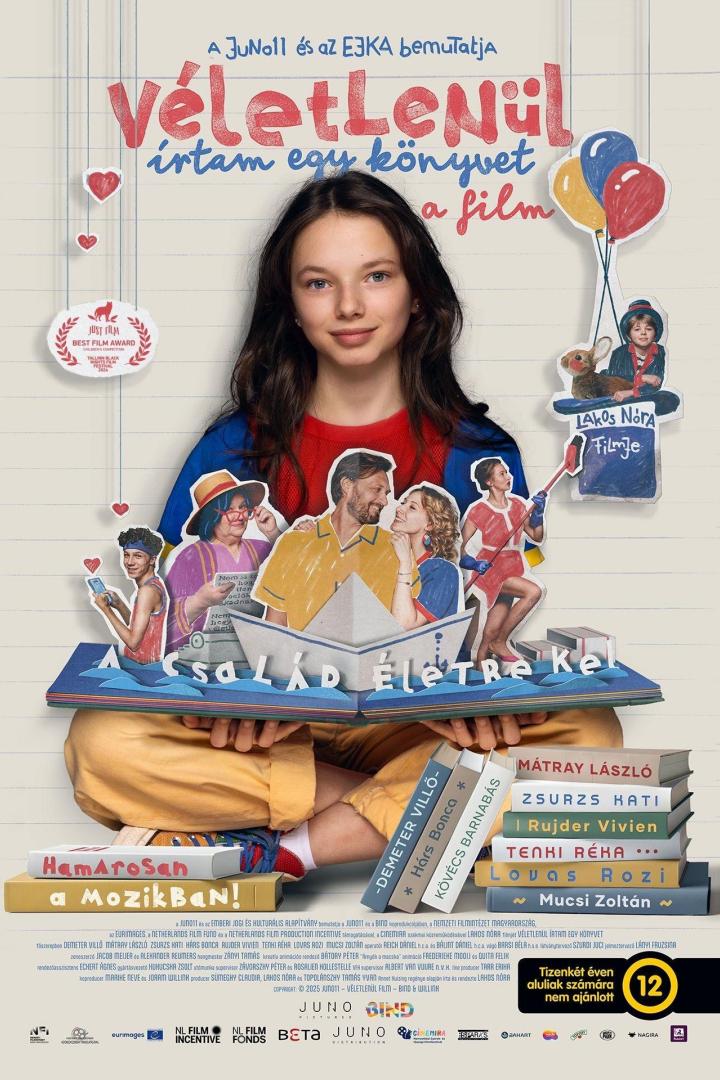 Das Filmplakat für „Véletlenül írtam egy könyvet“ zeigt ein junges Mädchen mit einem aufgeschlagenen Buch.