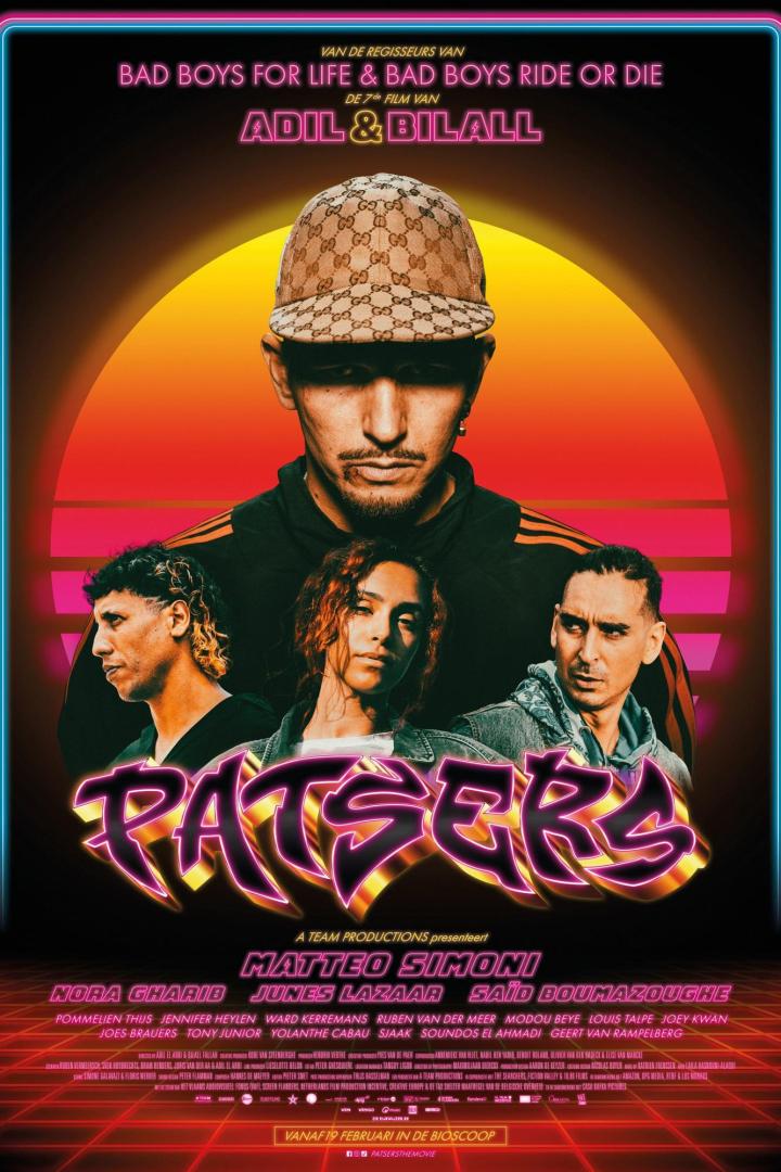 Das Filmplakat für „Patser“, mit den Schauspielern Nora Gharib, Matteo Simoni und Junes Lazaar.
