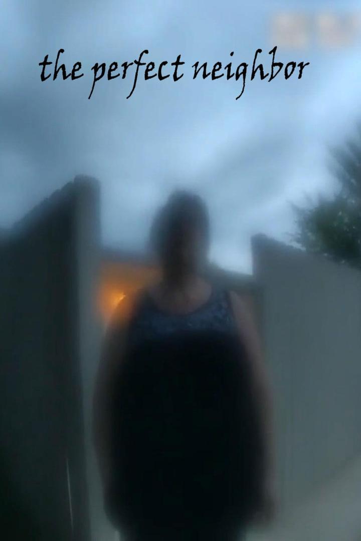Eine verschwommene Person steht vor einem Haus, überlagert vom Titel „The Perfect Neighbor“.