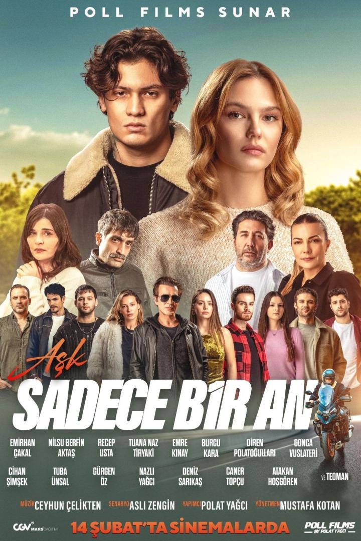 Das Filmplakat für „Ask Sadece Bir An“ zeigt die Besetzung des türkischen Liebesfilms.