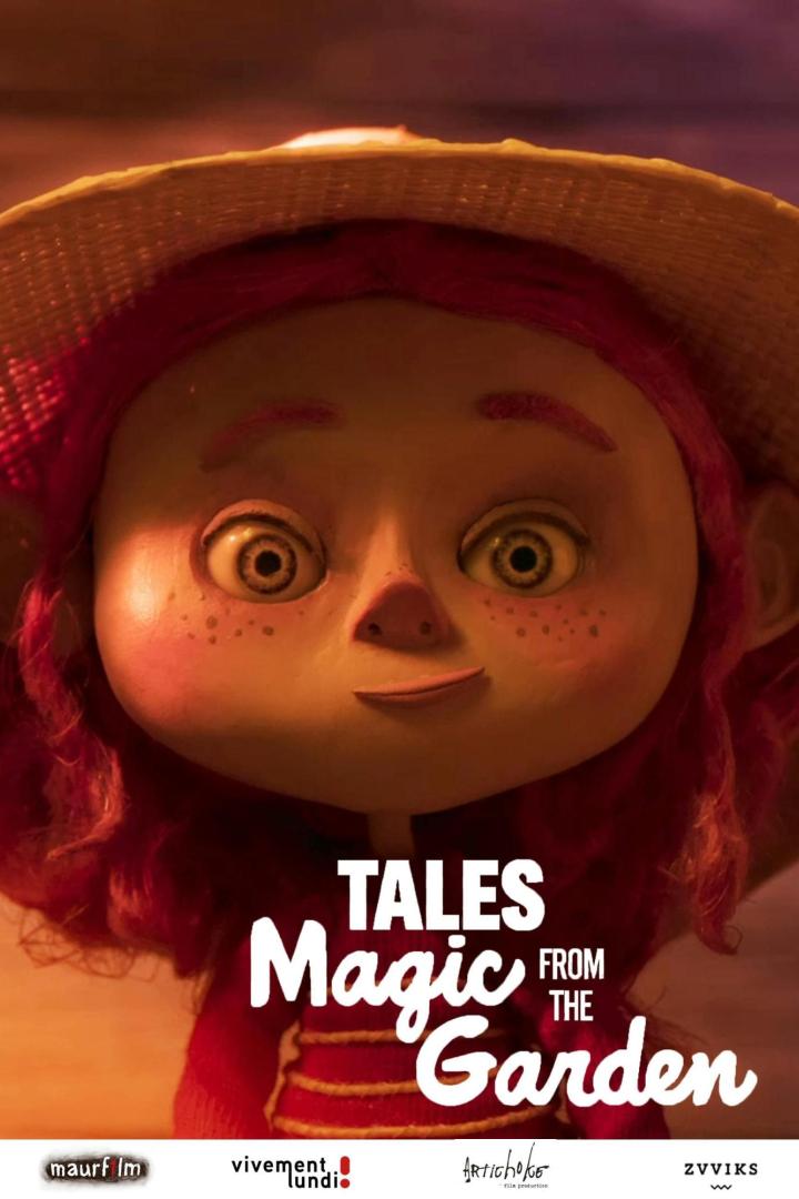 Ein animiertes Mädchen mit roten Haaren und einem Strohhut, bewirbt „Tales from the Magic Garden“.