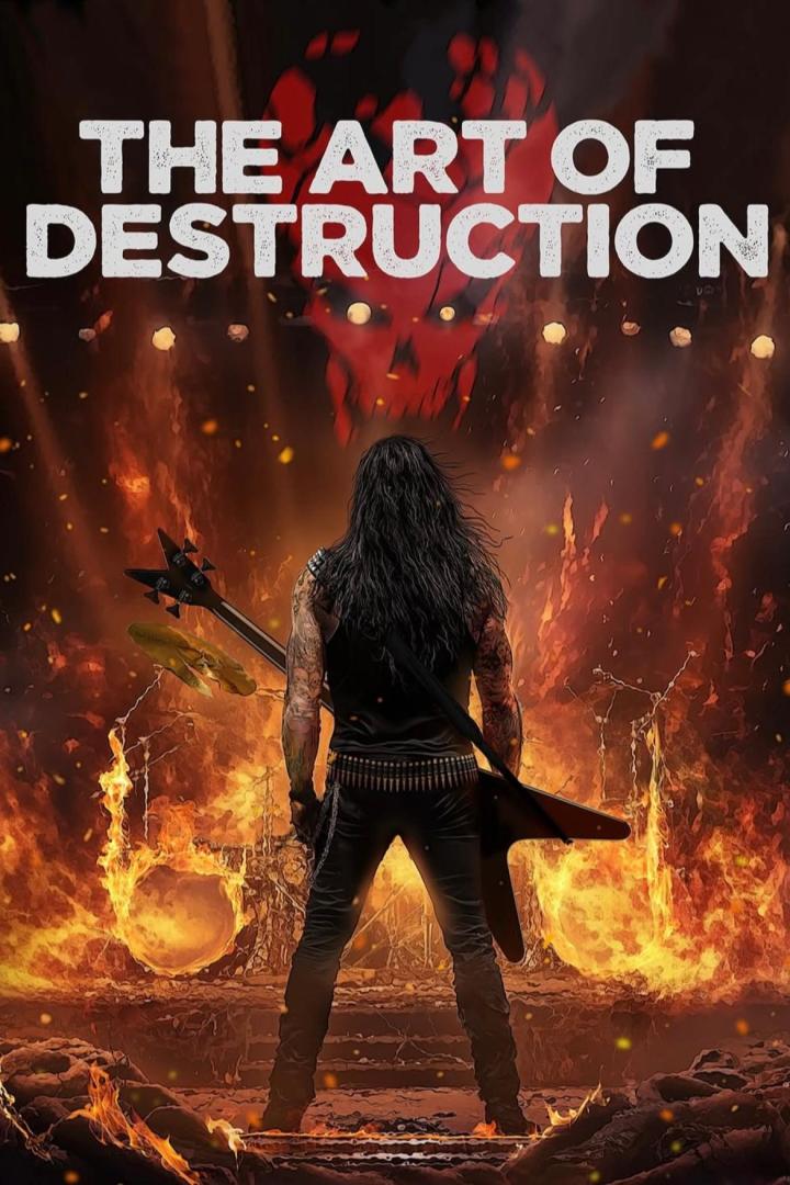 Ein Gitarrist steht vor einer Bühne mit dem Schriftzug „The Art of Destruction“ im Hintergrund.