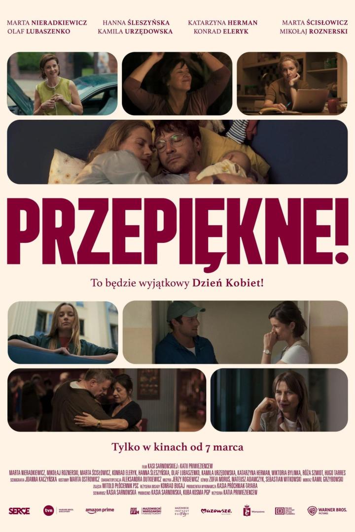 Das Filmplakat für „Przepiękne!“ zeigt mehrere Schauspieler in verschiedenen Szenen.