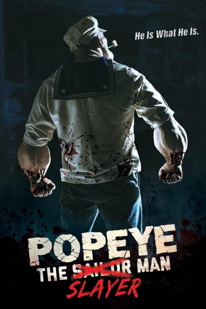 Ein finsterer Blick auf Popeye, den Seemann, als „Slayer“ mit Blutspritzern auf seiner Kleidung.