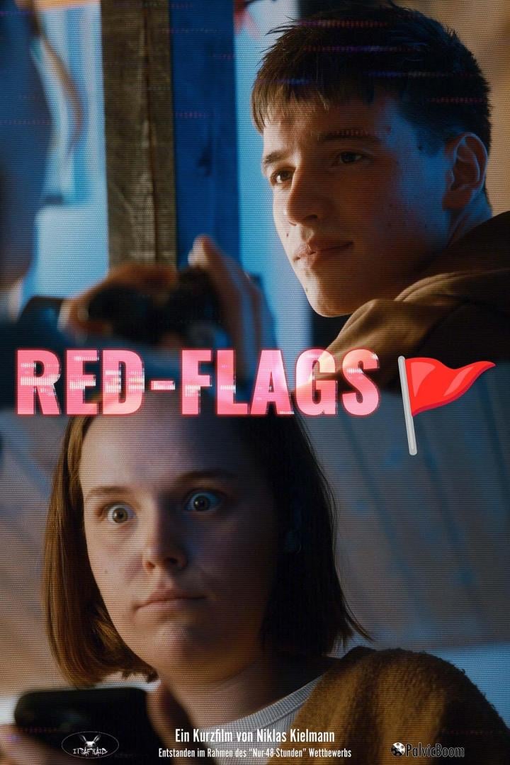 Das Filmplakat für „Red Flags“ zeigt zwei Jugendliche vor einem Bildschirm.