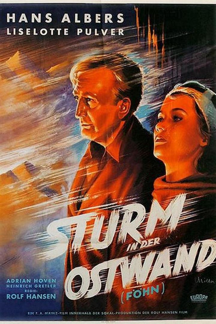 Das Filmplakat für „Sturm in der Ostwand“ mit Hans Albers und Liselotte Pulver.