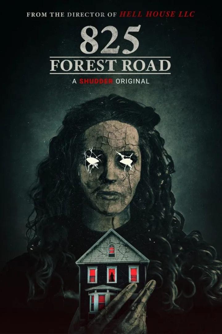Das Filmplakat für „825 Forest Road“ zeigt eine Frau mit rissiger Haut, die ein Hausmodell hält.