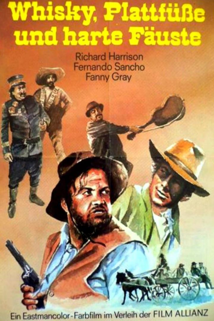Das Filmplakat für „Whisky, Plattfüße und harte Fäuste“ zeigt mehrere bewaffnete Männer.