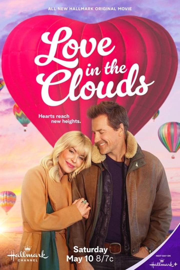 Das Filmplakat für „Love in the Clouds“ mit einem Paar vor einem herzförmigen Heißluftballon.