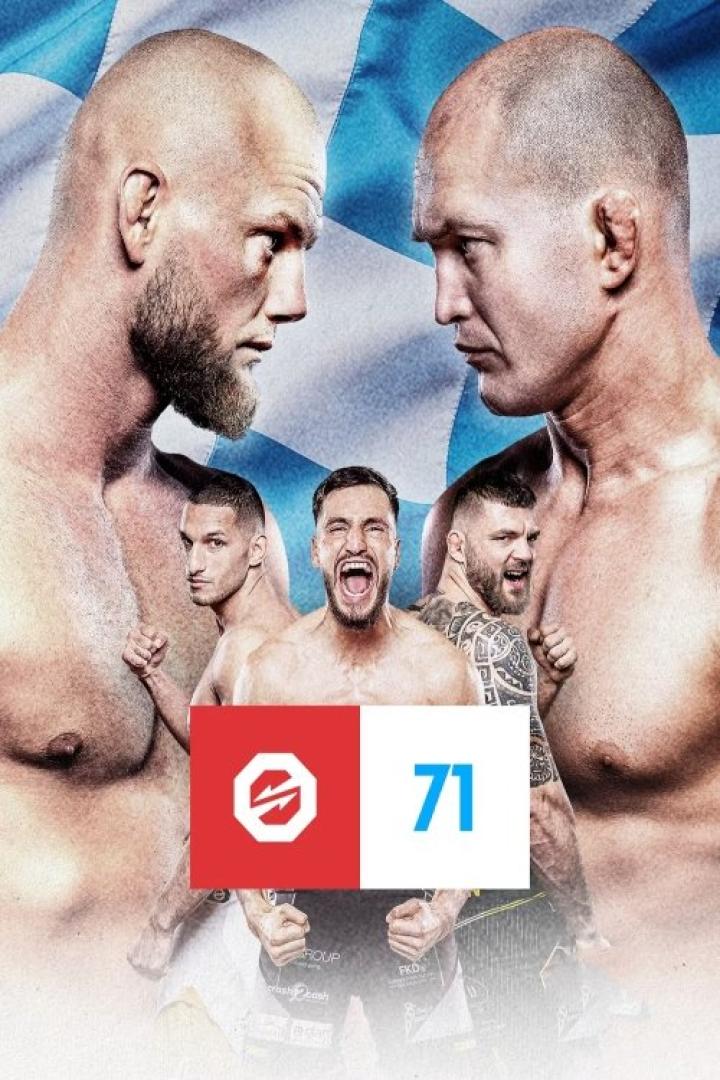 Ein Werbeplakat für einen Mixed-Martial-Arts-Kampf mit vier Kämpfern vor einer schottischen Flagge.