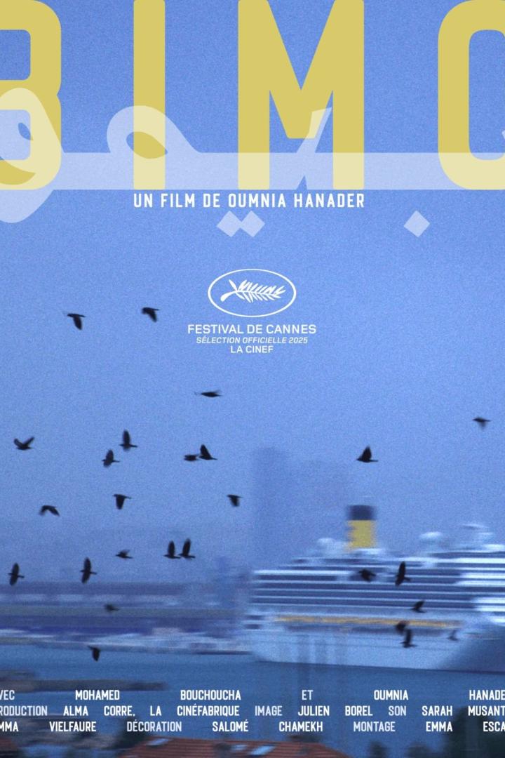 Das Filmplakat für „BIMO“ von Oumnia Hanader zeigt Möwen über einem Schiff vor blauem Himmel.