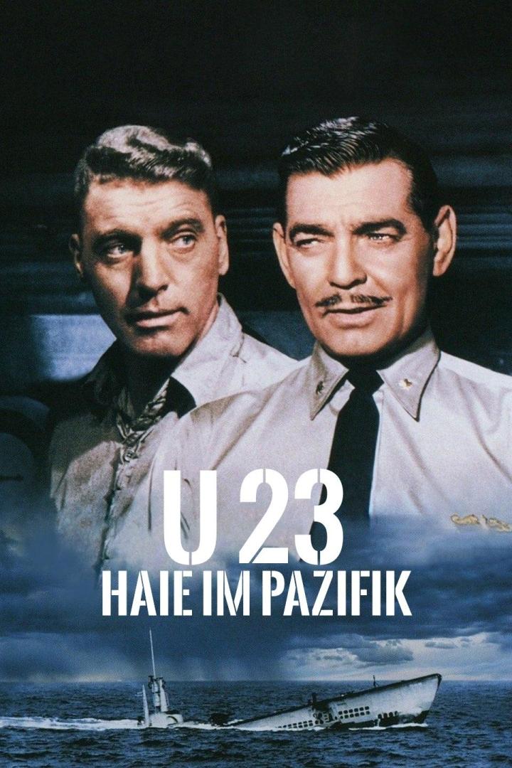 Das Filmplakat für „U 23 – Haie im Pazifik“ zeigt zwei Männer vor einem U-Boot.