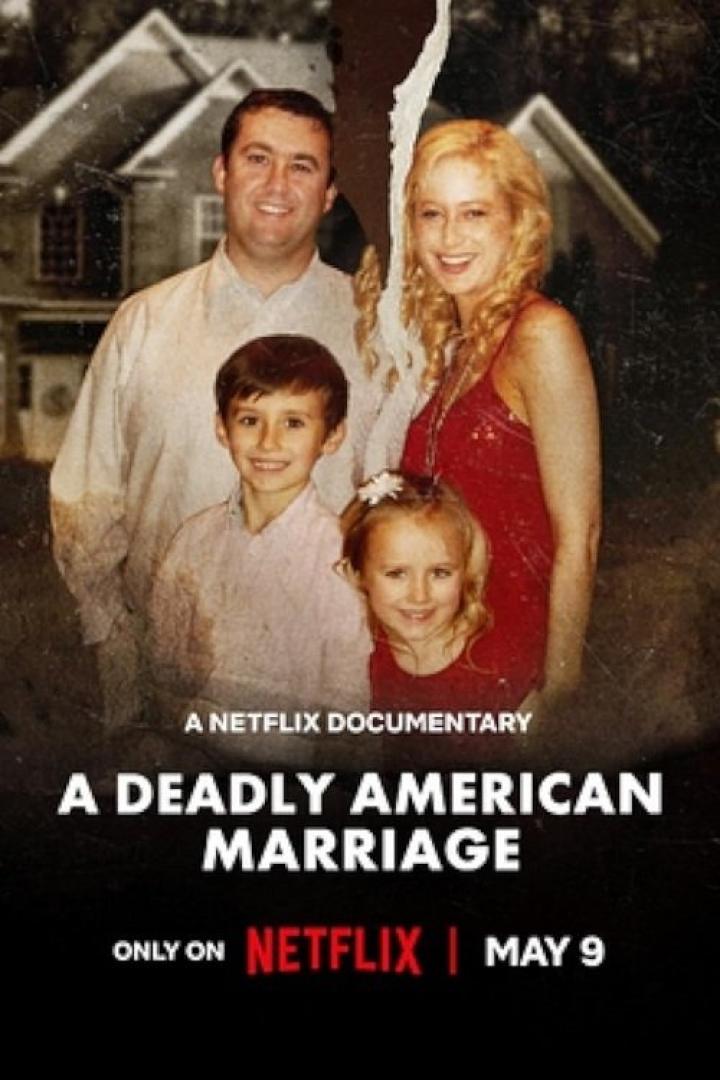 Das Cover der Netflix-Dokumentation „A Deadly American Marriage“ zeigt eine zerrissene Fotografie einer Familie.