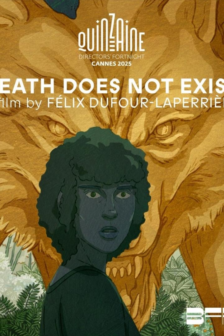 Ein animiertes Filmplakat für „Death Does Not Exist“ von Félix Dufour-Laperrière, Cannes 2025.