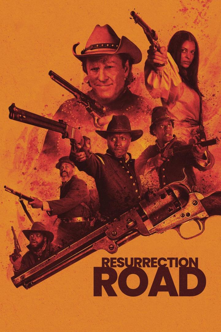 Das Filmplakat für „Resurrection Road“ zeigt bewaffnete Personen in Westernkleidung.