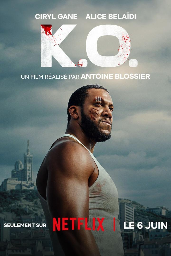 Das Filmplakat für „K.O.“ mit dem verletzten Schauspieler Ciryl Gane.