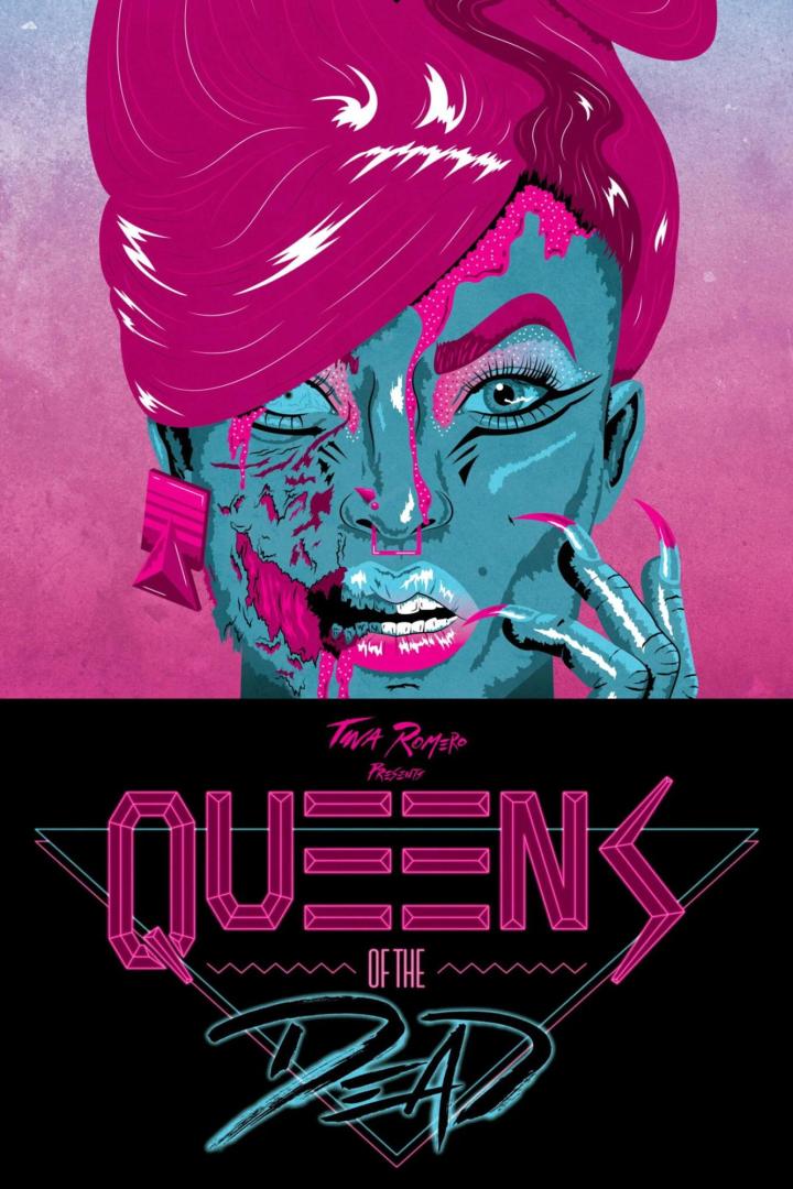 Das Cover für „Queens of the Dead“ zeigt eine Dragqueen mit pinkfarbenem Haar und blutigem Make-up.